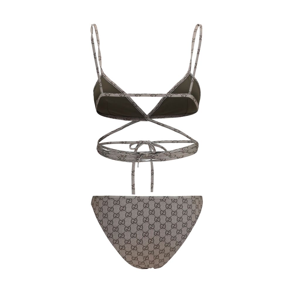 Bikini en polyester beige Gucci à imprimé GG