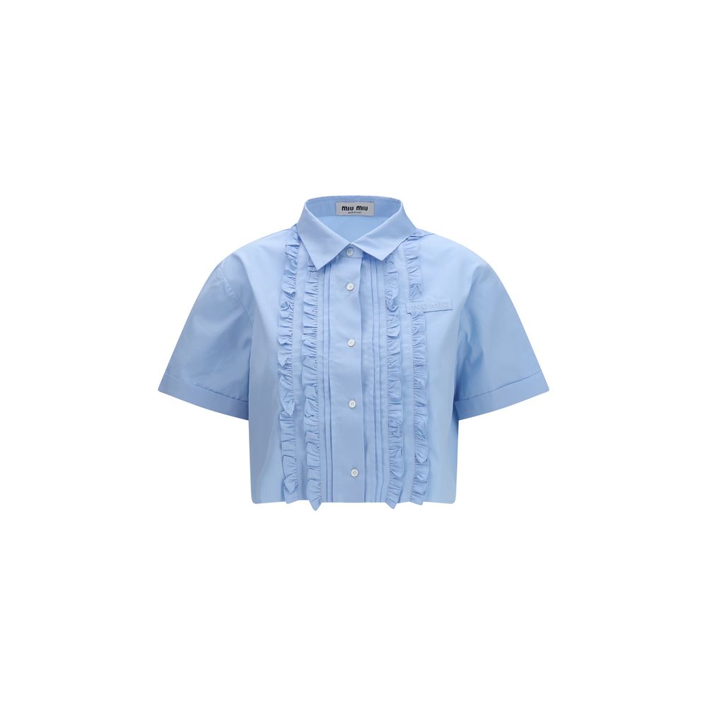Camisa Clásica De Manga Corta Algodón Azul Miu Miu