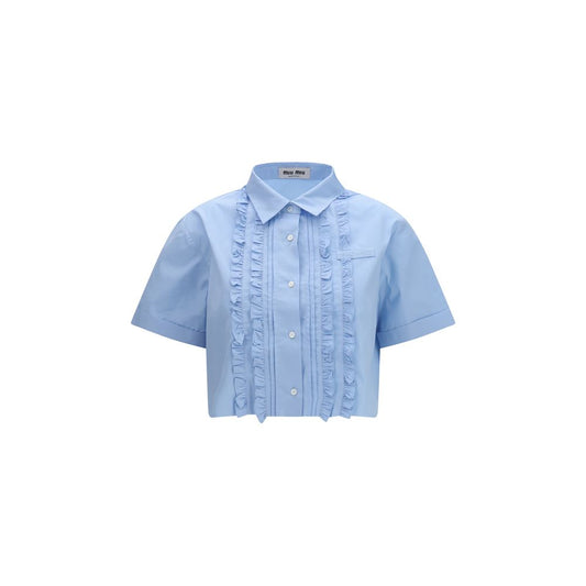 Camisa Clásica De Manga Corta Algodón Azul Miu Miu