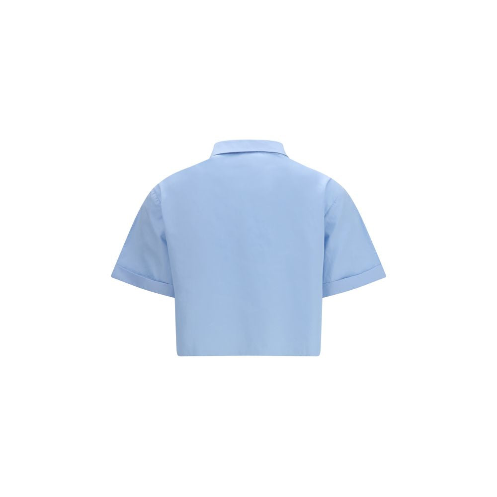 Camisa Clásica De Manga Corta Algodón Azul Miu Miu