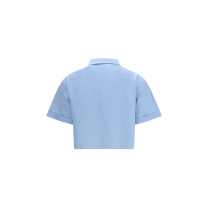 Camisa Clásica De Manga Corta Algodón Azul Miu Miu