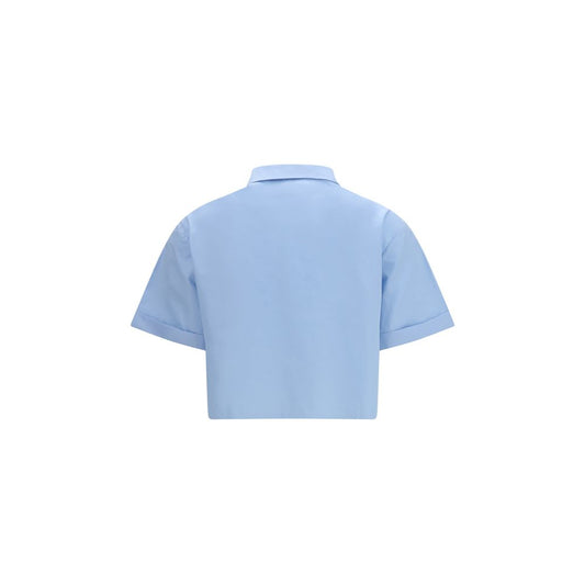 Camisa Clásica De Manga Corta Algodón Azul Miu Miu
