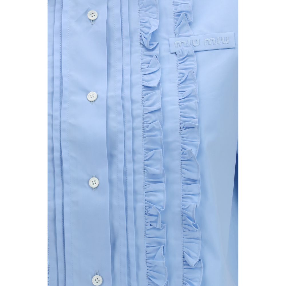 Camisa Clásica De Manga Corta Algodón Azul Miu Miu