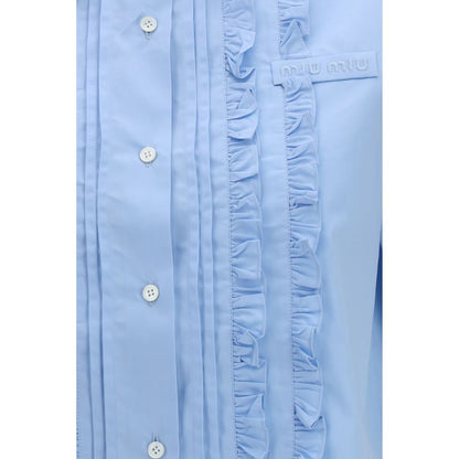 Camisa Clásica De Manga Corta Algodón Azul Miu Miu