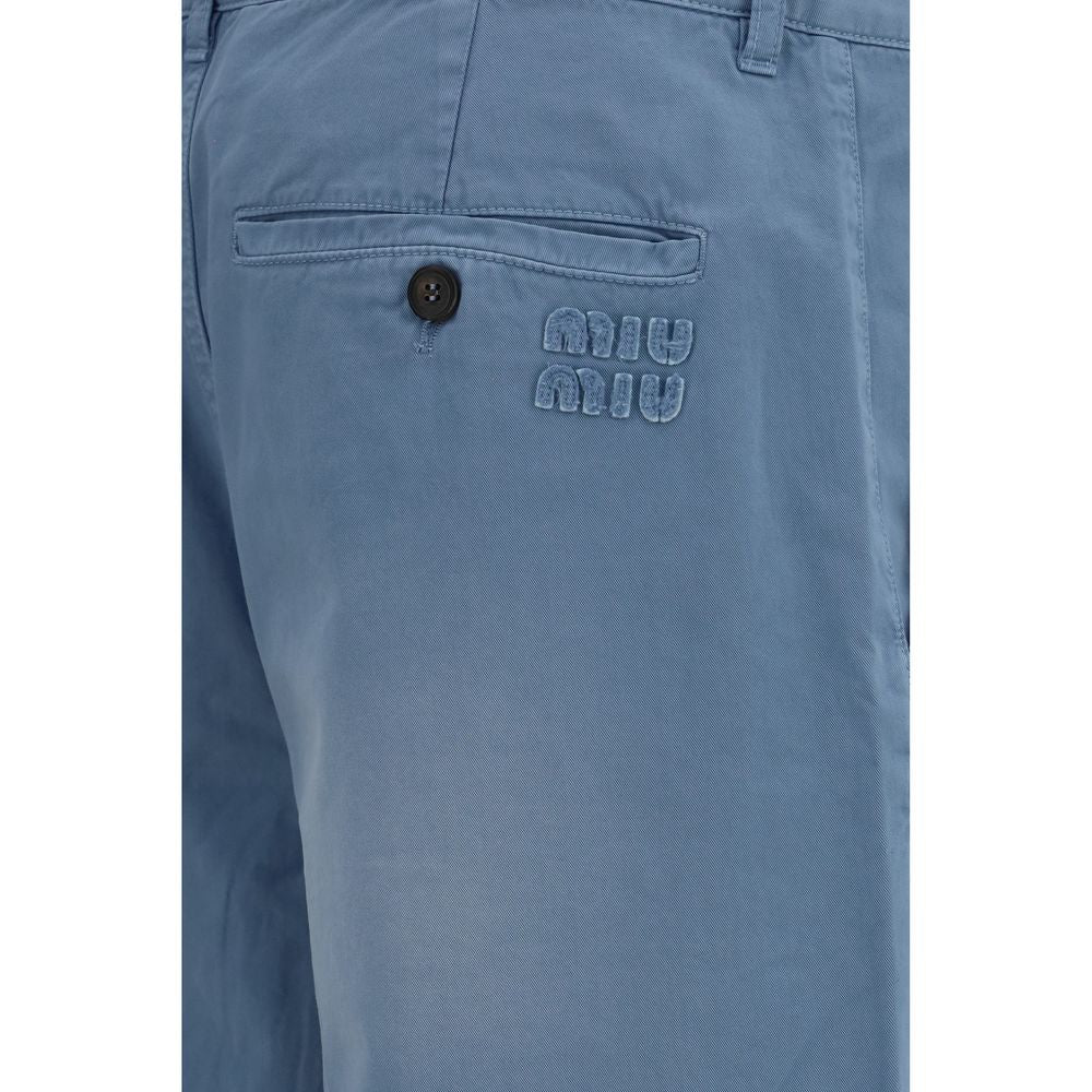 Pantalon décontracté en coton bleu Miu Miu