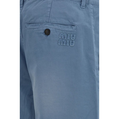 Pantalon décontracté en coton bleu Miu Miu