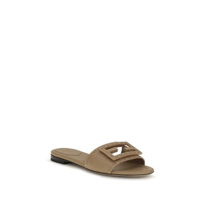 Sandalias planas Fendi de piel de becerro beige Bos Taurus