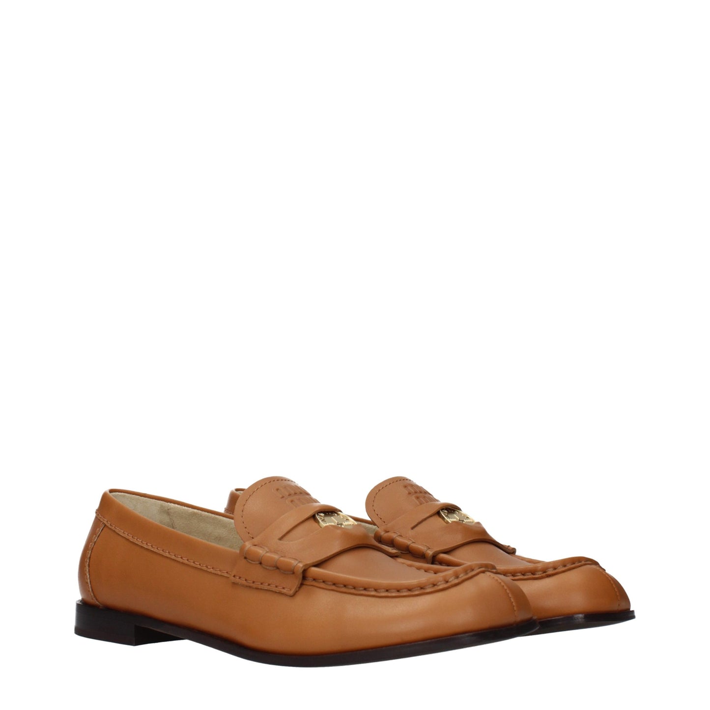 Mocasines sin cordones de cuero marrón Miu Miu