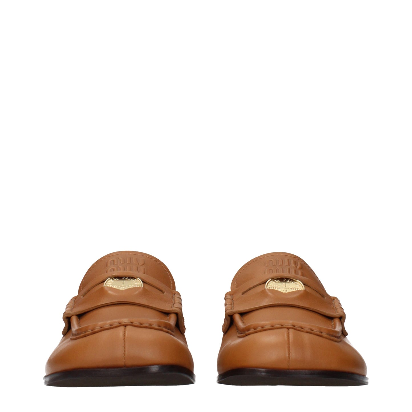 Mocasines sin cordones de cuero marrón Miu Miu
