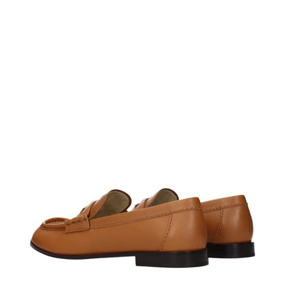 Mocasines sin cordones de cuero marrón Miu Miu