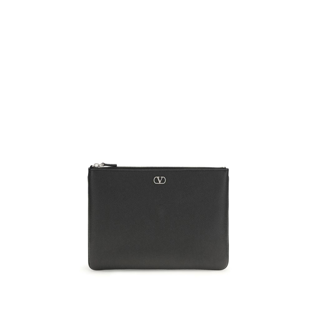 Valentino Garavani Clutch Piel De Becerro Negro Modelo Bos Taurus