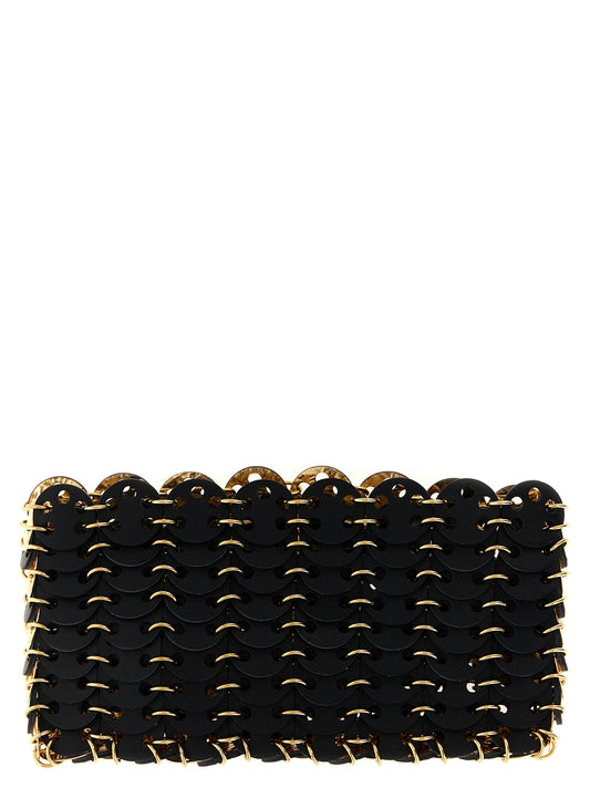 Bolso cruzado de piel de becerro negra Paco Rabanne