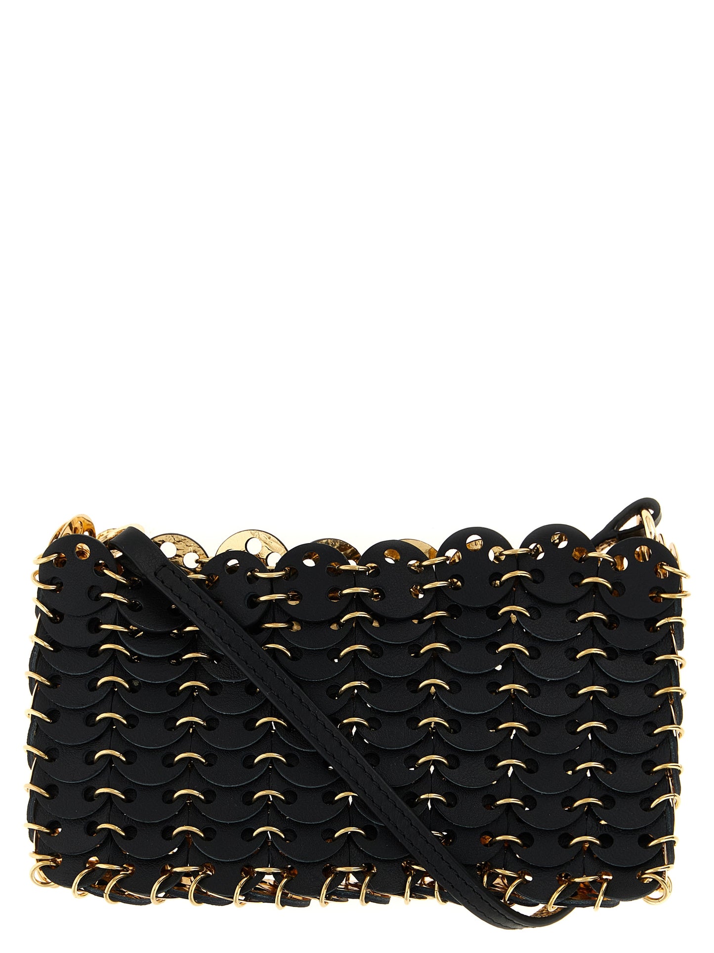Bolso cruzado de piel de becerro negra Paco Rabanne