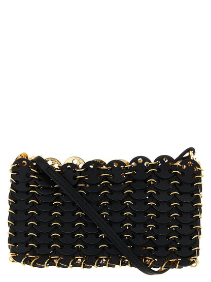 Bolso cruzado de piel de becerro negra Paco Rabanne