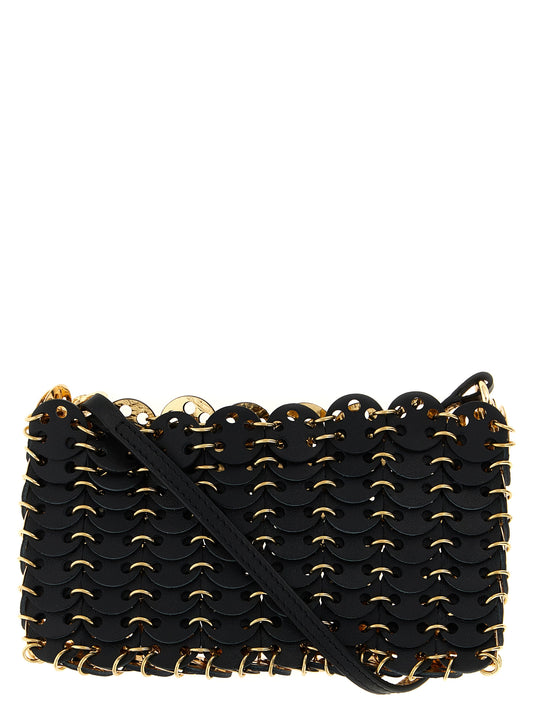 Bolso cruzado de piel de becerro negra Paco Rabanne