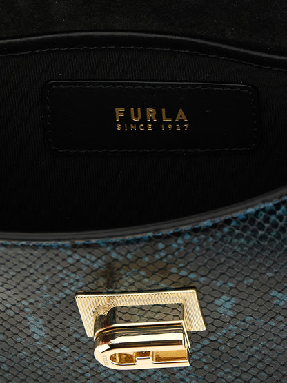Bolso bandolera de piel de cabra azul Furla