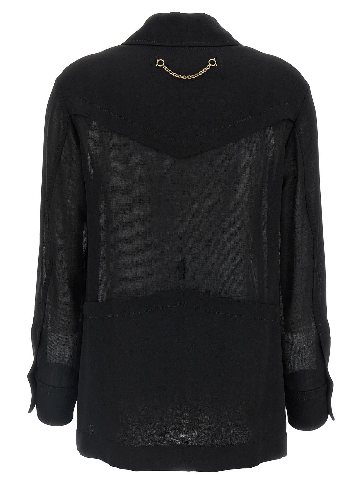 Blusa Ferragamo De Lana Virgen Negra - Acabado Estructural