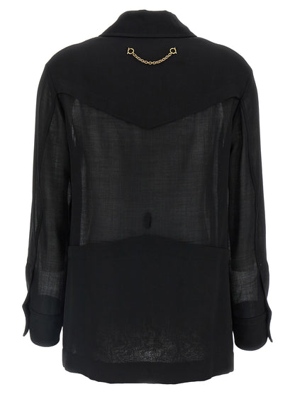 Blusa Ferragamo De Lana Virgen Negra - Acabado Estructural