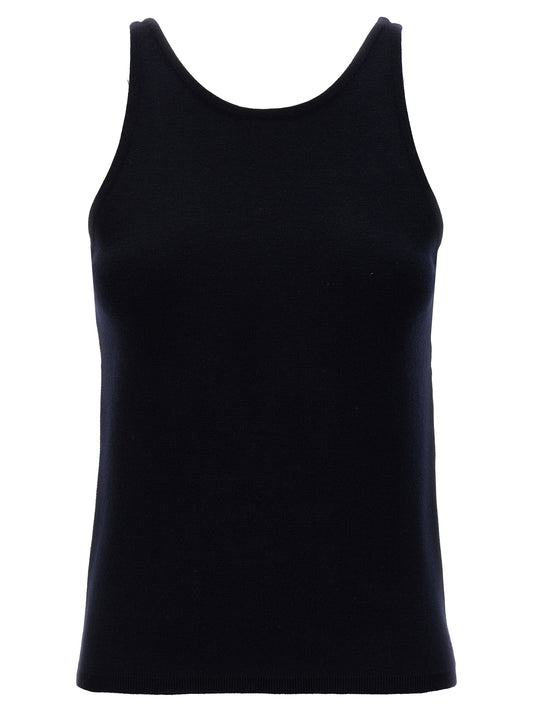Max Mara Tops sin Mangas de Lana Virgen Azules