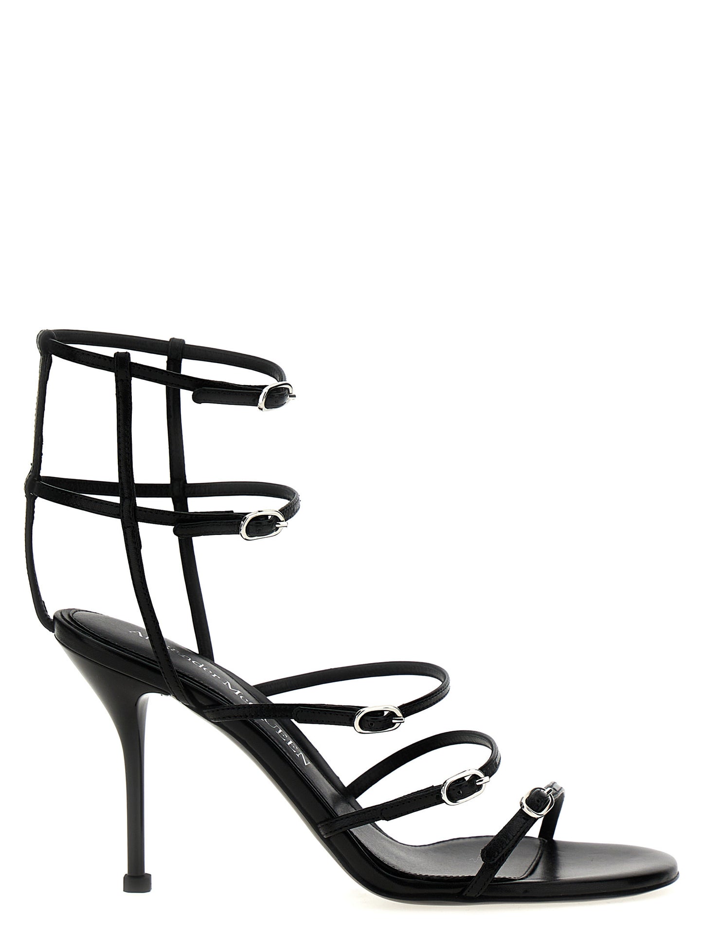 Sandalias Alexander McQueen de tacón de aguja de piel de cordero negra