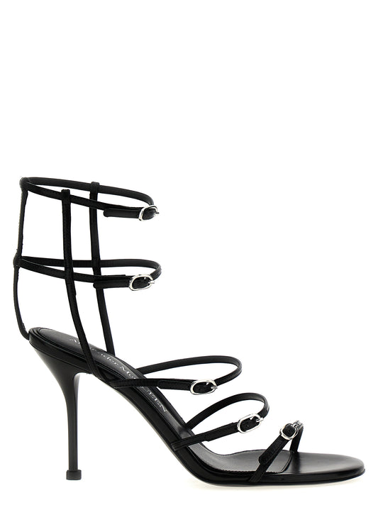Sandalias Alexander McQueen de tacón de aguja de piel de cordero negra