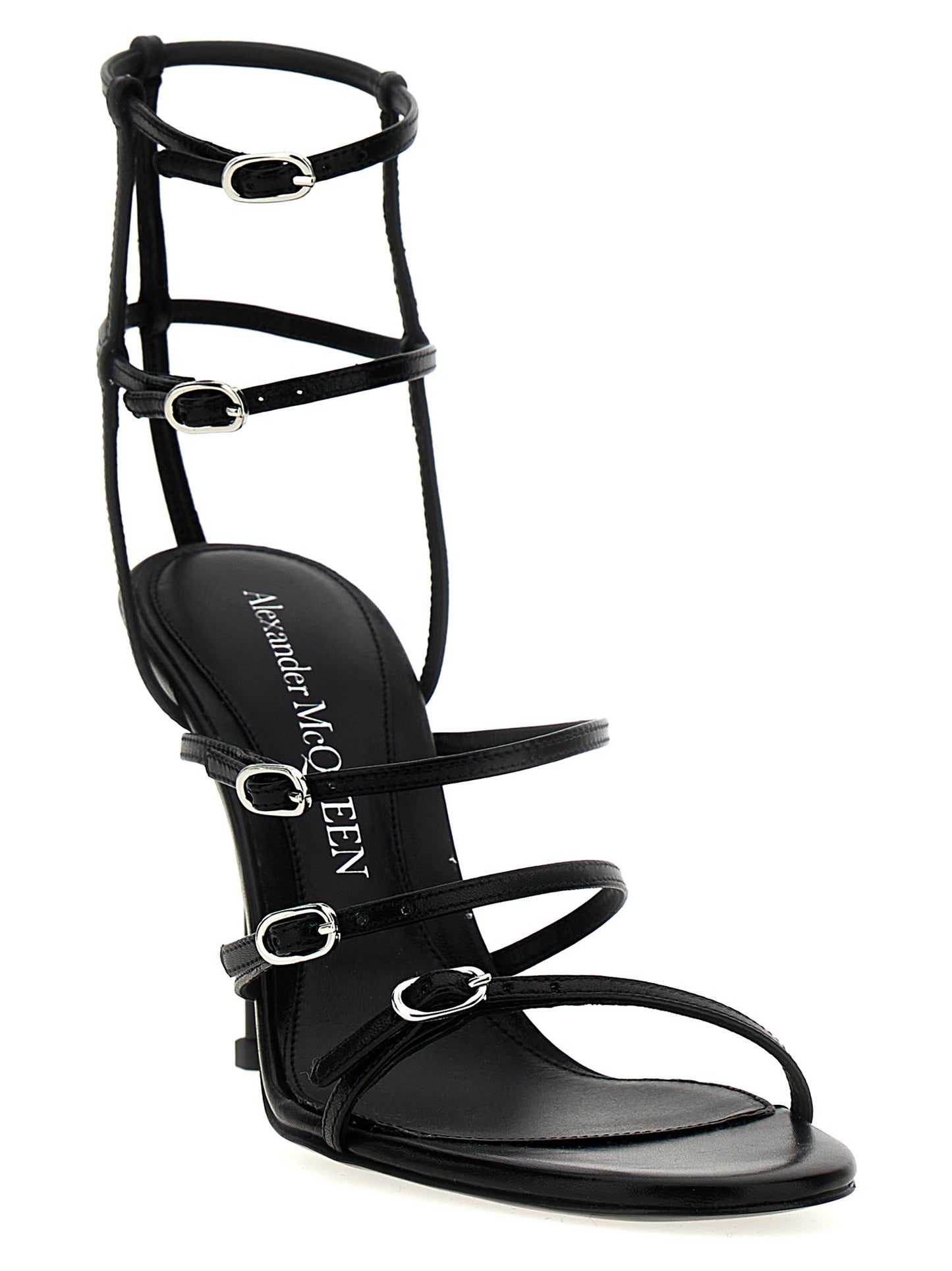 Sandalias Alexander McQueen de tacón de aguja de piel de cordero negra