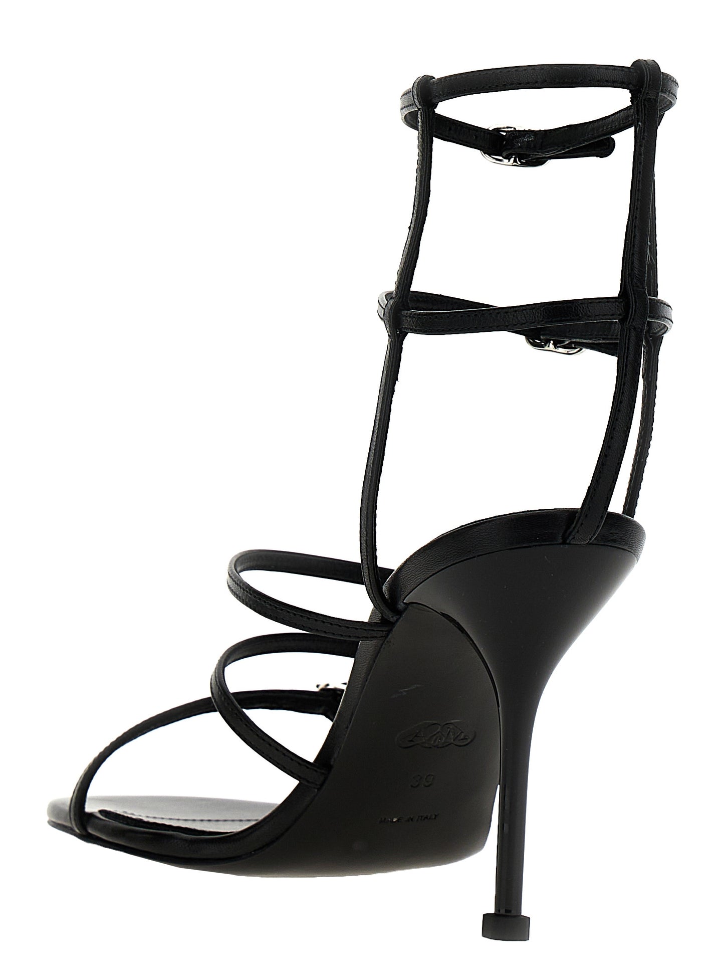 Sandalias Alexander McQueen de tacón de aguja de piel de cordero negra