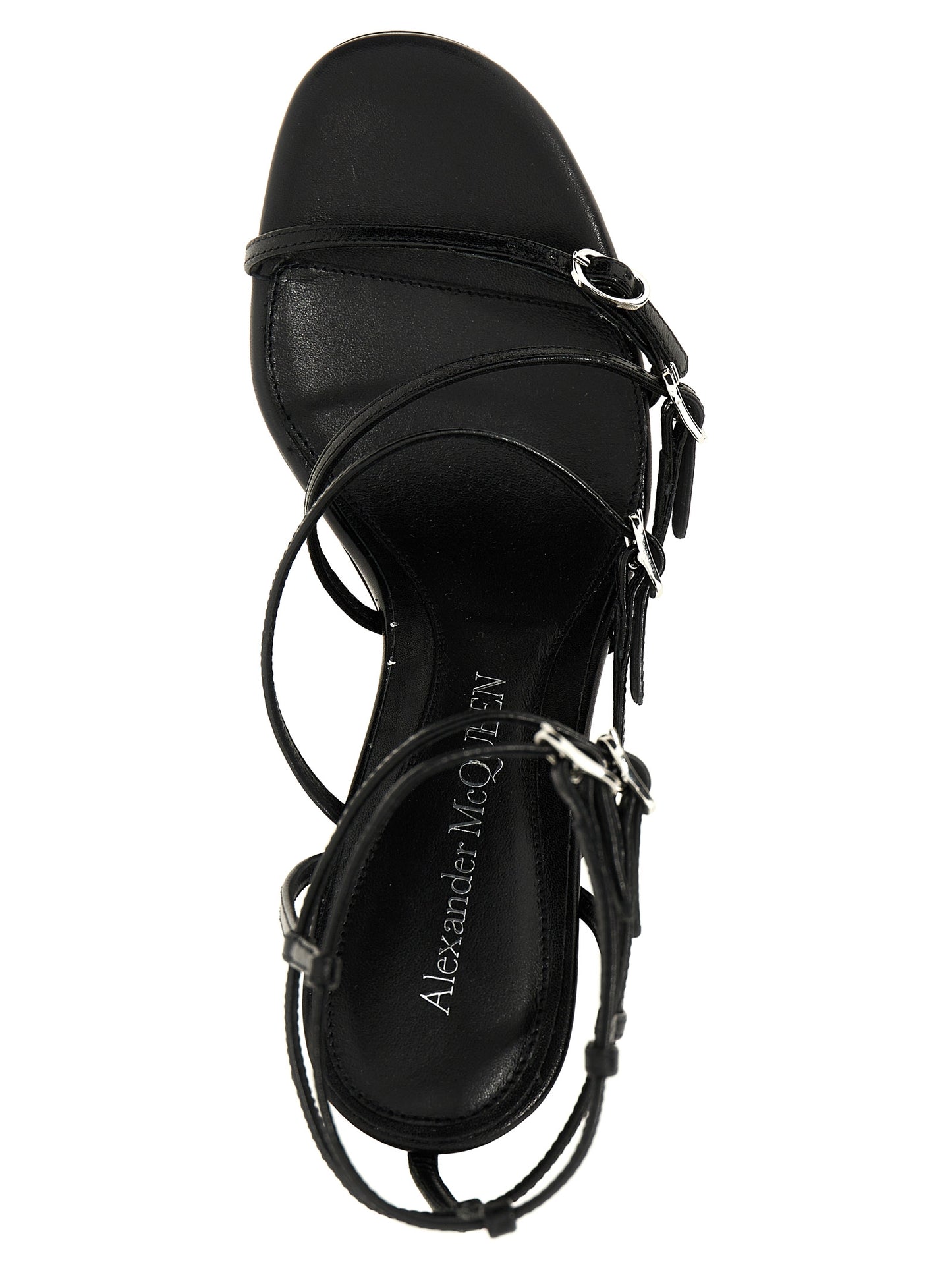 Sandalias Alexander McQueen de tacón de aguja de piel de cordero negra