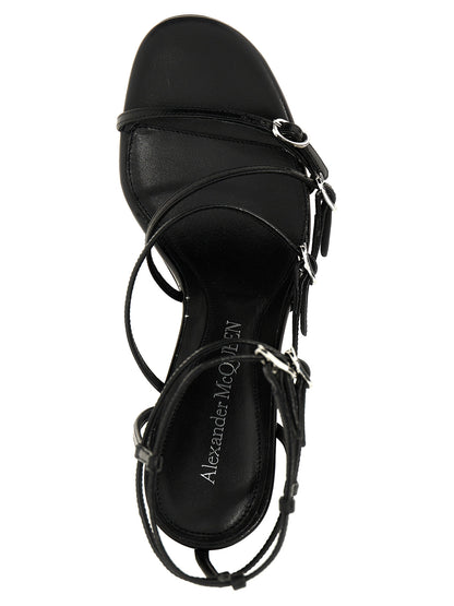Sandalias Alexander McQueen de tacón de aguja de piel de cordero negra