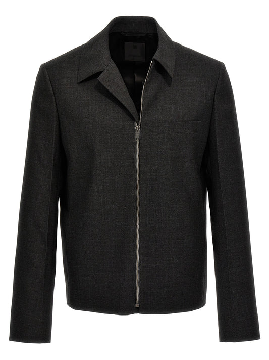 Chaqueta Con Cremallera De Lana Virgen Gris Givenchy