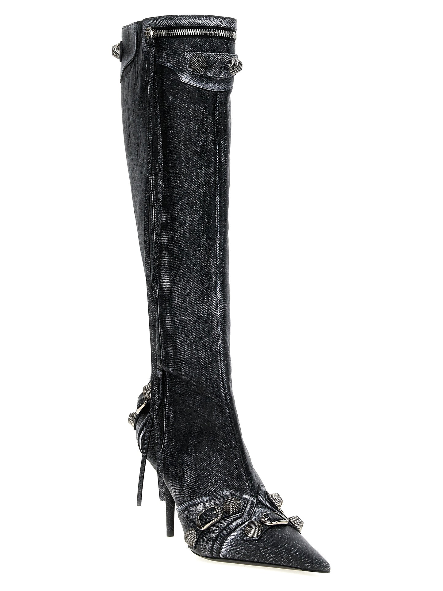 Bottes Balenciaga noires en cuir d'agneau au-dessus du genou