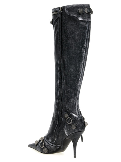 Bottes Balenciaga noires en cuir d'agneau au-dessus du genou