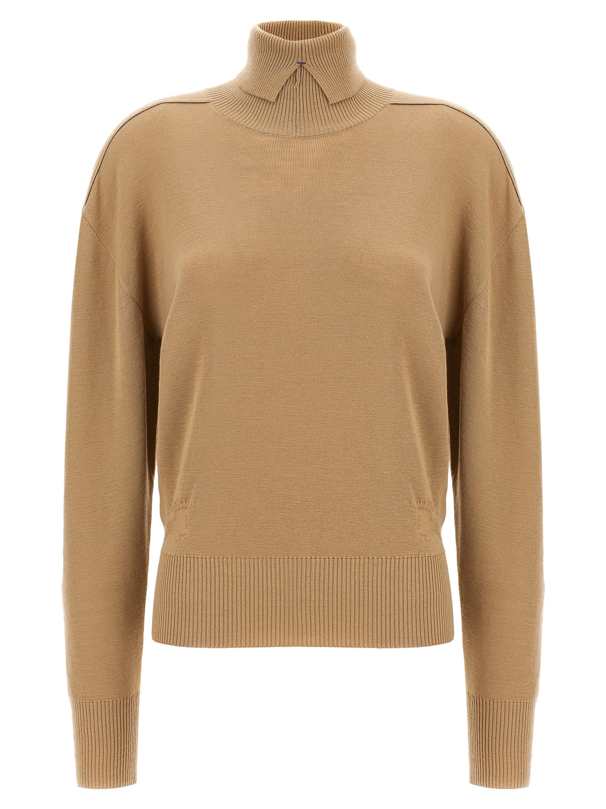 Burberry Beige Wool Cardigan with Intarsia Finish