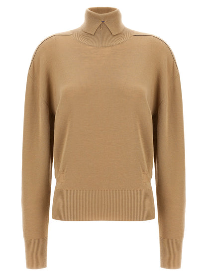 Burberry Beige Wool Cardigan with Intarsia Finish