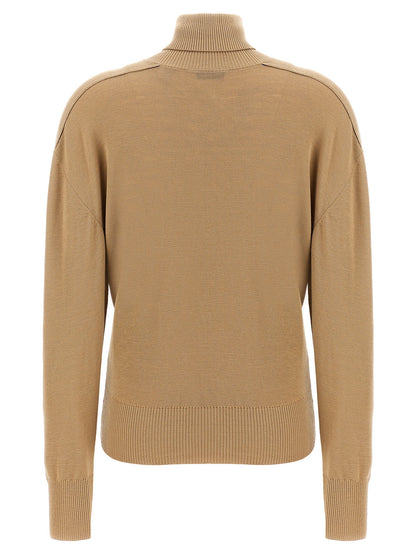 Burberry Beige Wool Cardigan with Intarsia Finish