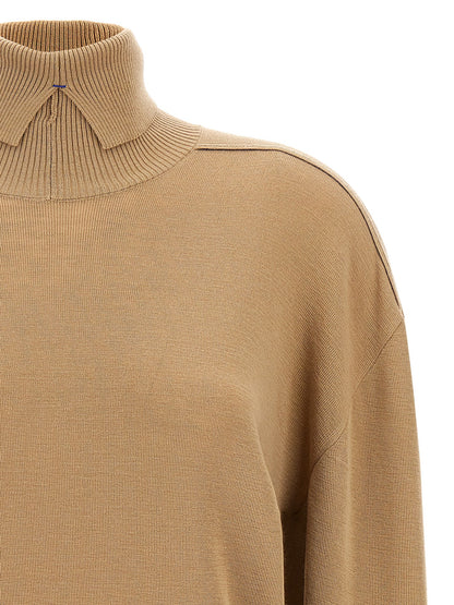 Burberry Beige Wool Cardigan with Intarsia Finish