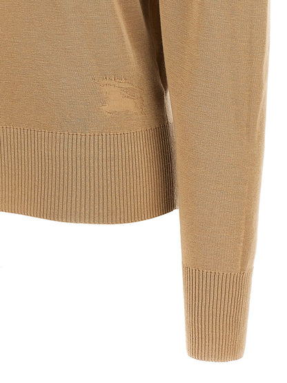 Burberry Beige Wool Cardigan with Intarsia Finish