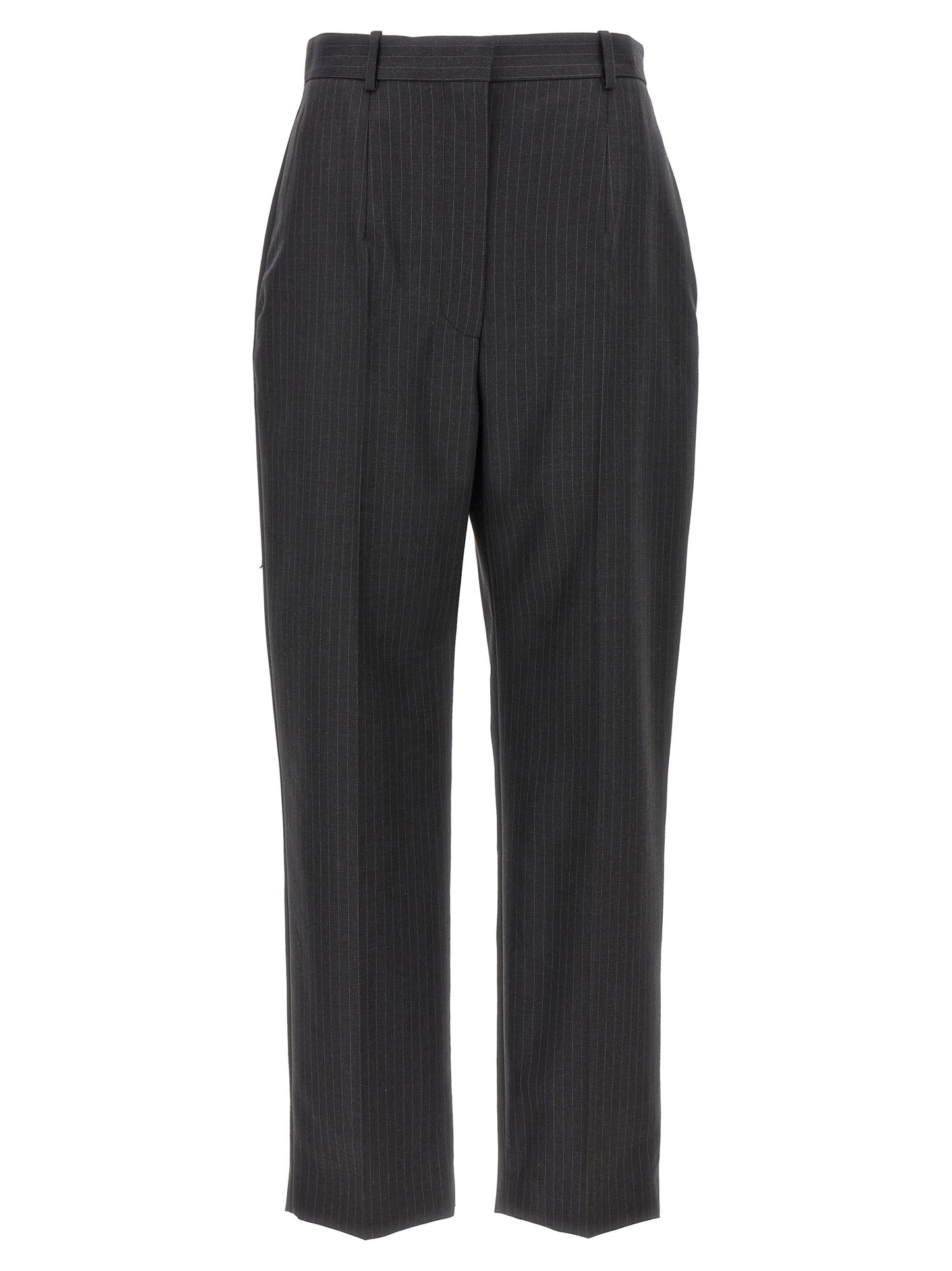 Alexander McQueen Pantalones De Lana Gris Con Corte Recto