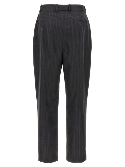 Alexander McQueen Pantalones De Lana Gris Con Corte Recto
