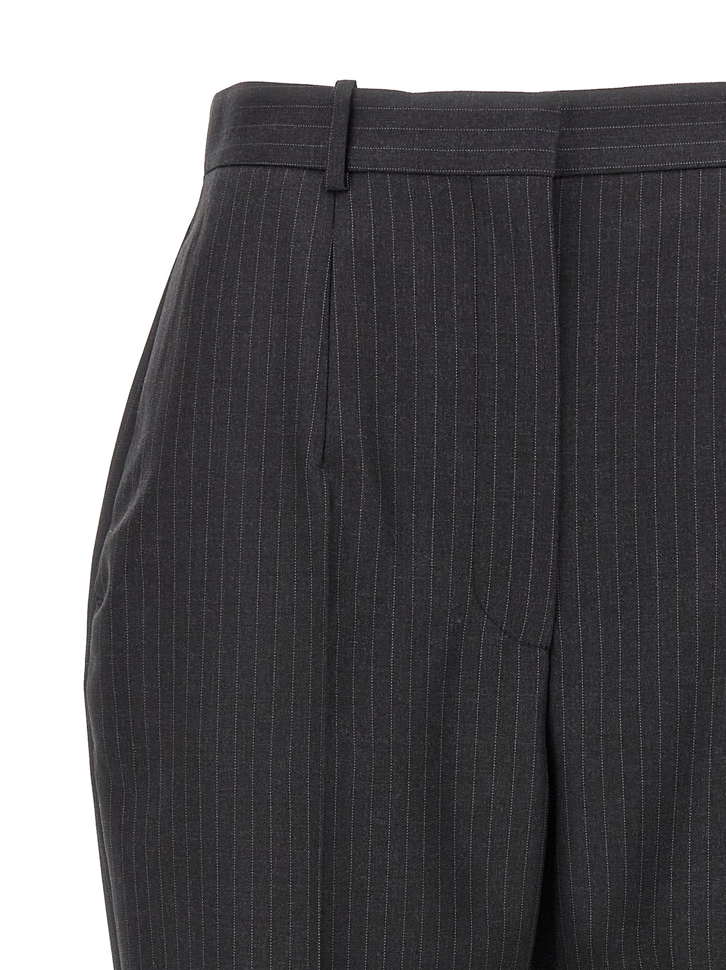Alexander McQueen Pantalones De Lana Gris Con Corte Recto