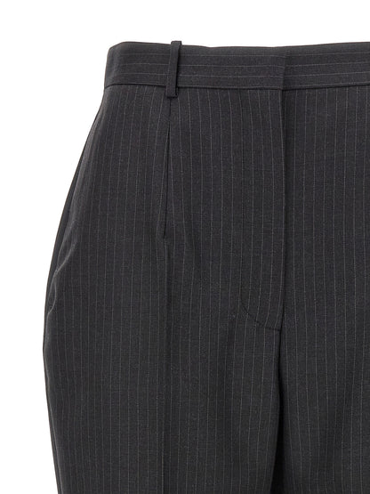 Alexander McQueen Pantalones De Lana Gris Con Corte Recto