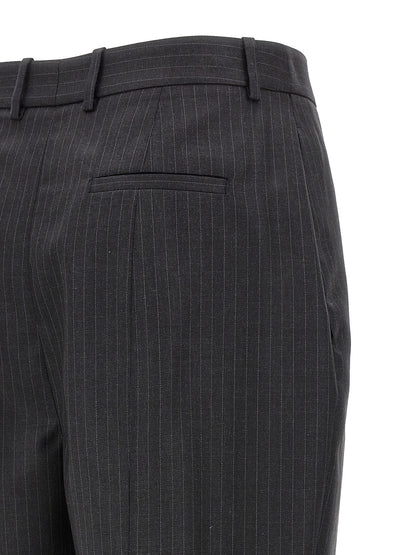 Alexander McQueen Pantalones De Lana Gris Con Corte Recto