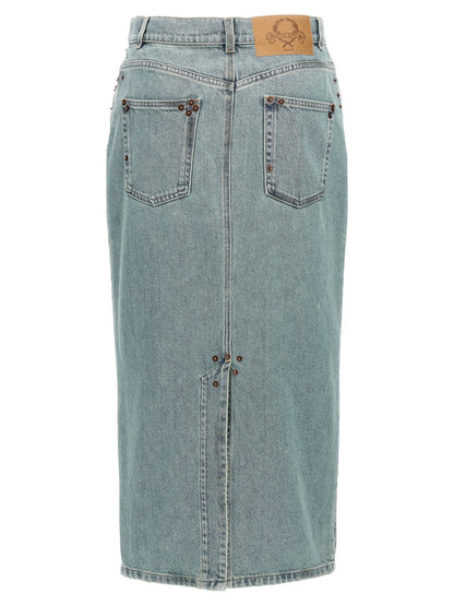Falda midi de algodón azul Moschino