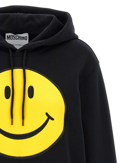 Sweat-shirt Moschino en coton noir avec broderie frontale