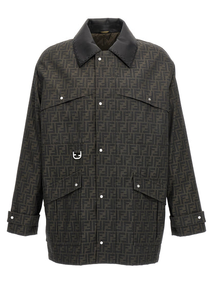 Chaqueta larga Fendi de poliéster marrón