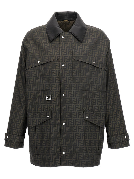 Chaqueta larga Fendi de poliéster marrón