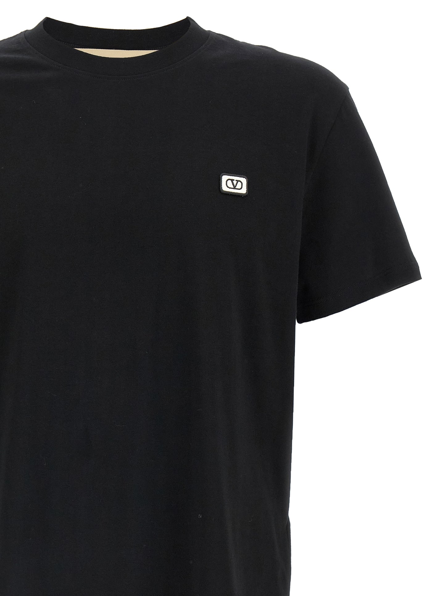 T-shirt Valentino Garavani En Coton Noir Avec VLogo Avant