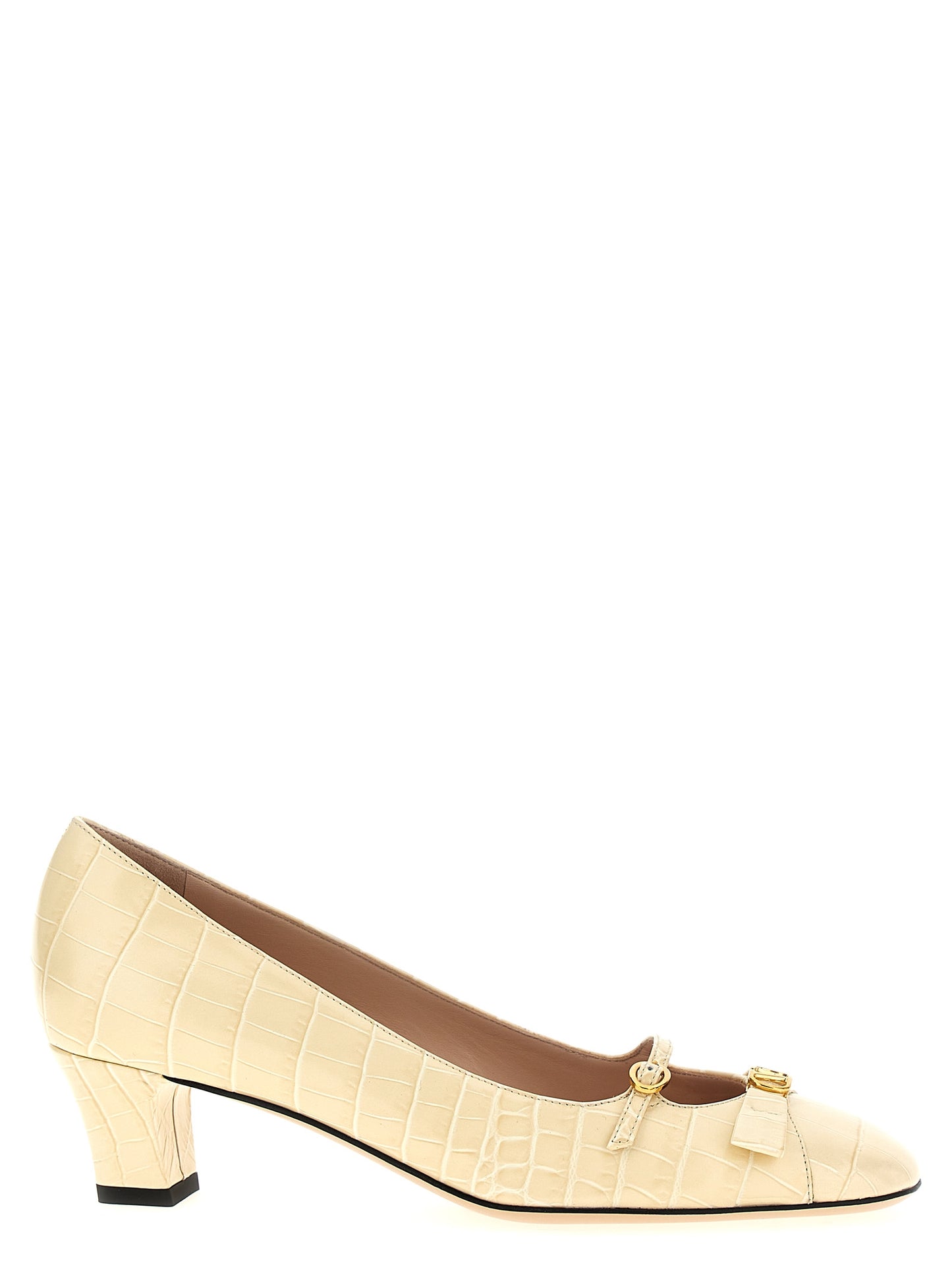 Valentino Garavani Bowow White Crocodile-Effect Leather Mid-Heel Pumps