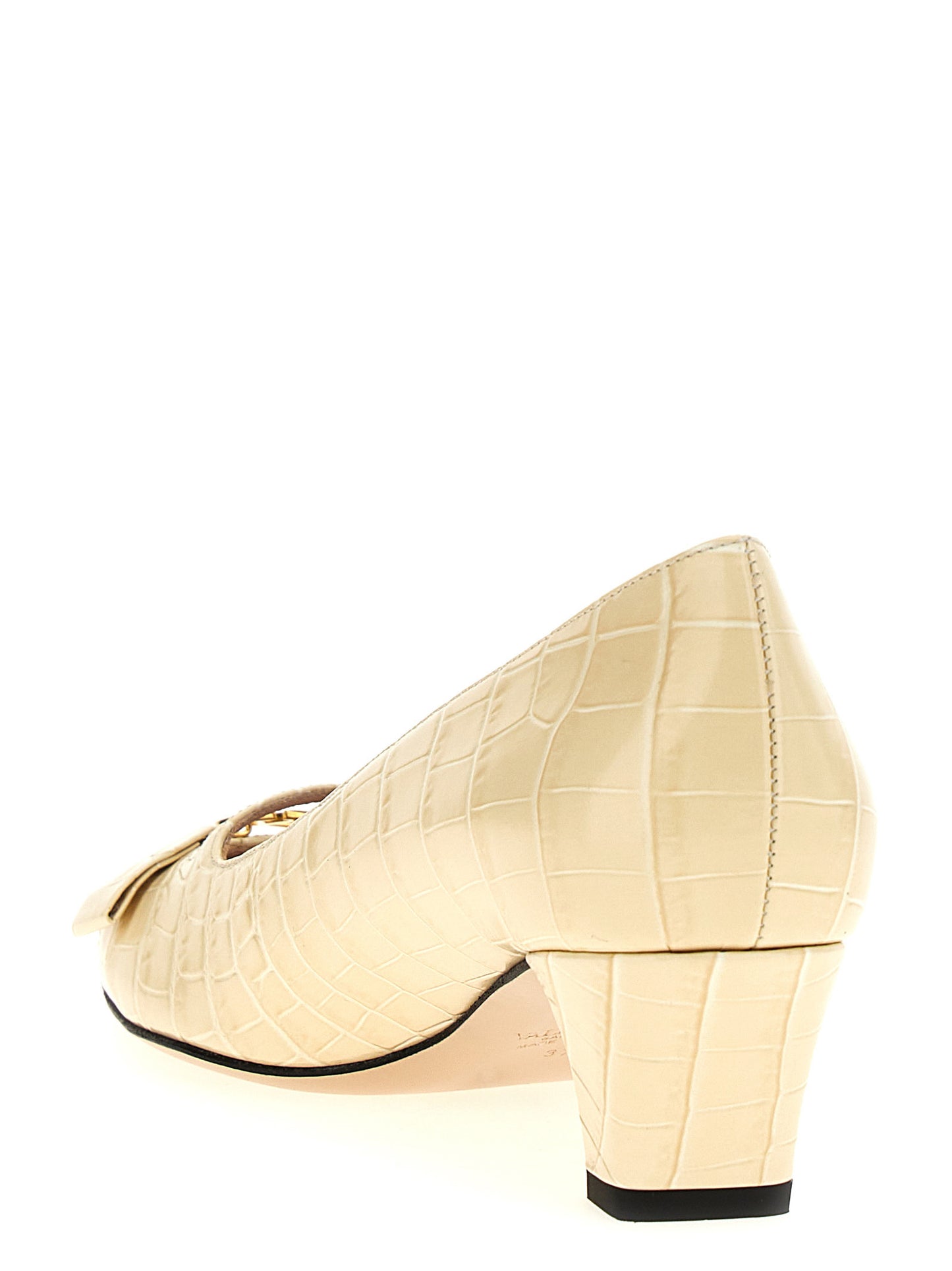 Valentino Garavani Bowow White Crocodile-Effect Leather Mid-Heel Pumps