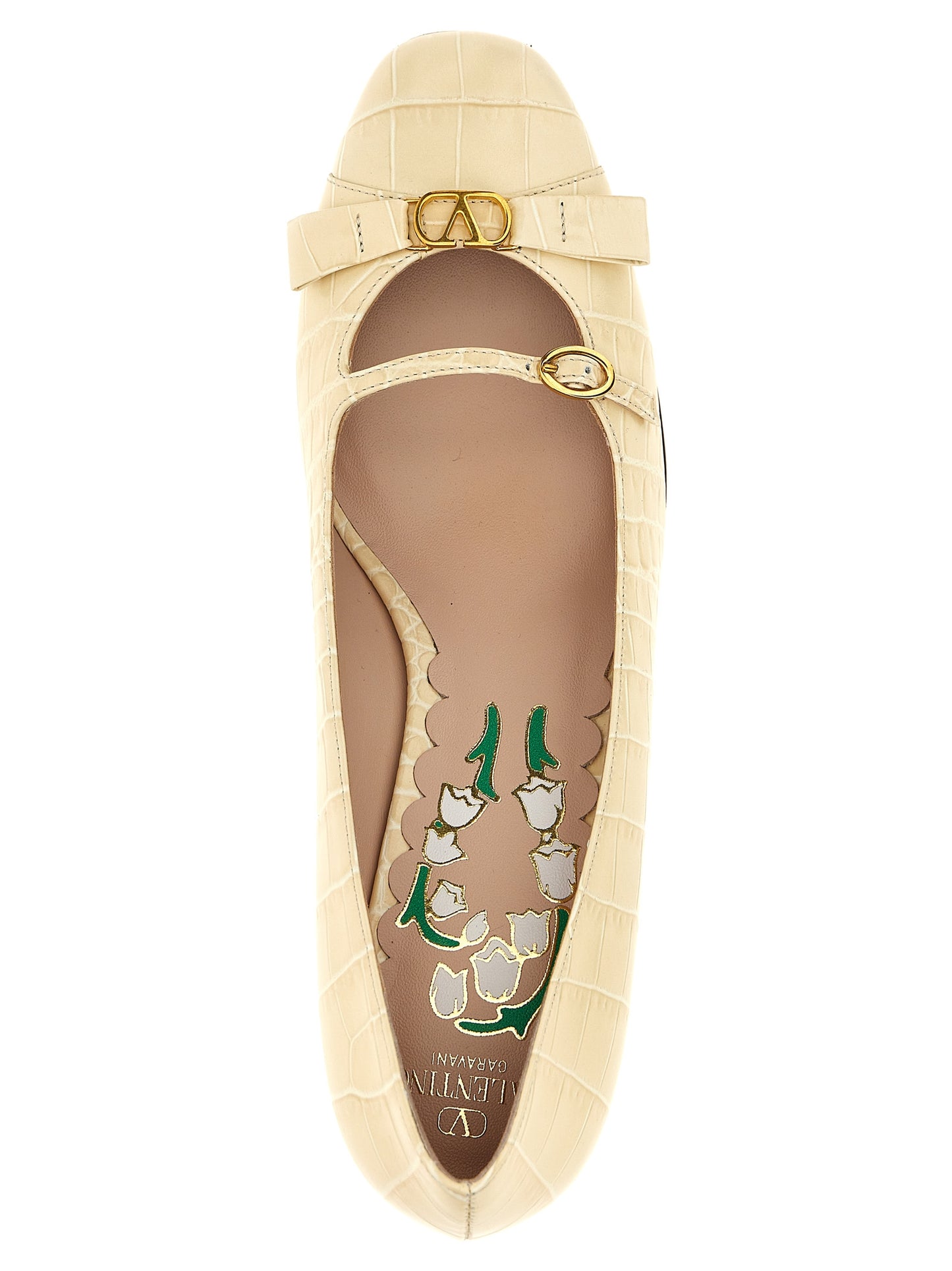 Valentino Garavani Bowow White Crocodile-Effect Leather Mid-Heel Pumps